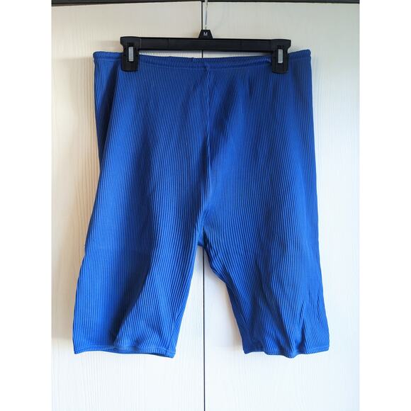 Active Elements Pants - Vtg 1990s Active Elements Women's Blue Nylon Stretchy Ribbed Shorts Size L